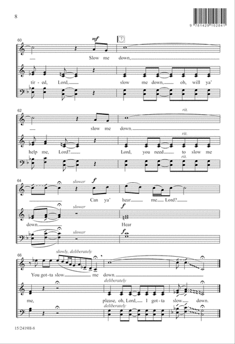 Slow Me Down, Lord Slow Me Down, Lord 4-Part scores gallery preview page 8