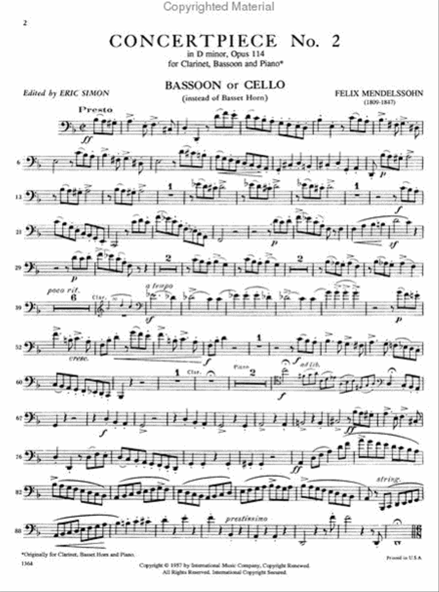 Concert Piece No. 2 in D minor, Op. 114 for Clarinet, Bassoon (or Cello) & Piano or 2 Clarinets & Piano Bassoon scores gallery preview page 4