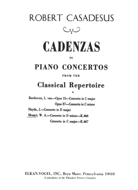Wolfgang Amadeus Mozart : Cadenzas to Piano Concertos from the Classical Repertoire