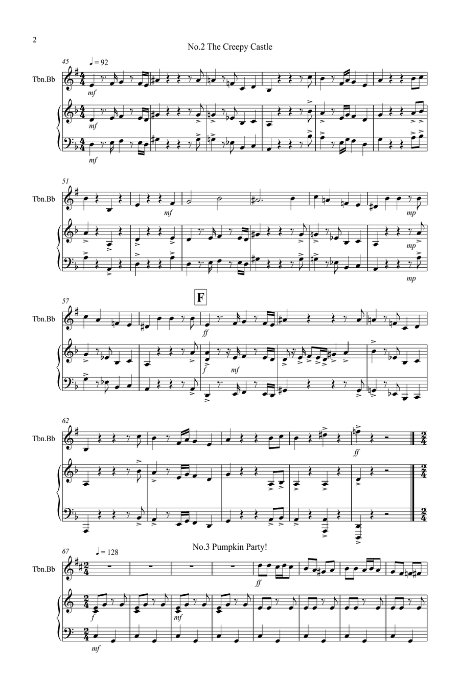 3 Halloween Pieces for Trombone in Bb and Piano Piano scores gallery preview page 2