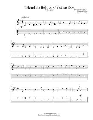 I Heard the Bells on Christmas Day - for easy guitar with TAB