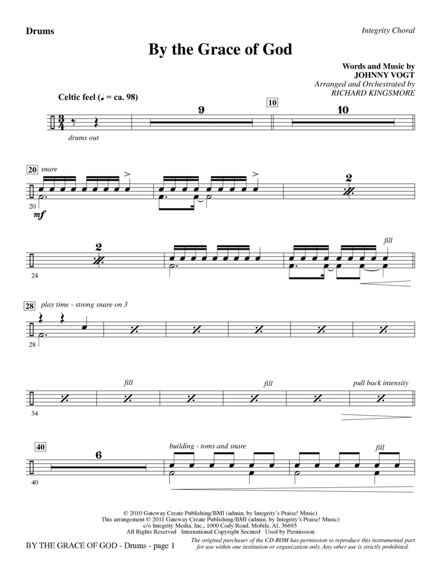 By The Grace Of God - Drums Choir scores gallery preview page 1