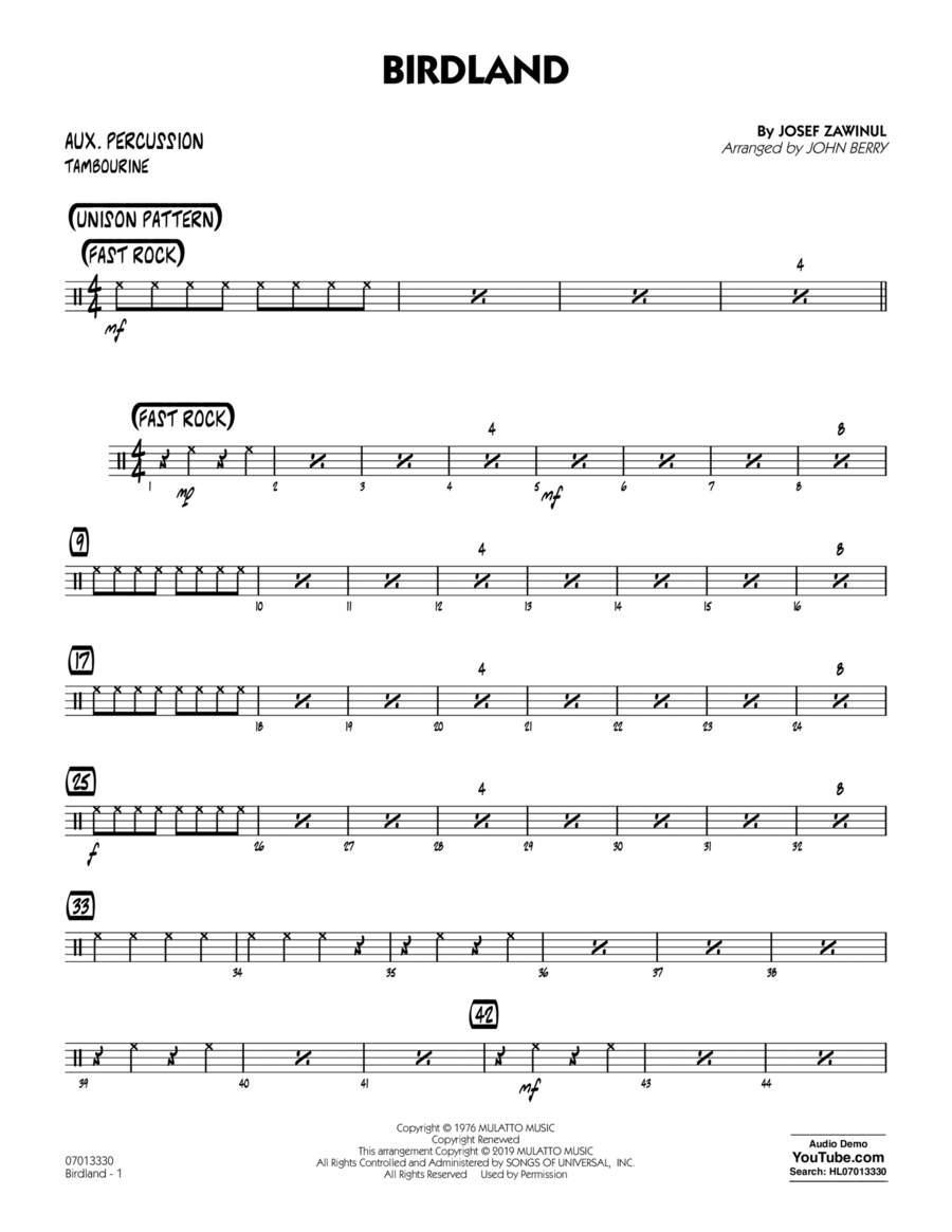 Birdland (arr. John Berry) - Aux Percussion Percussion scores gallery preview page 1