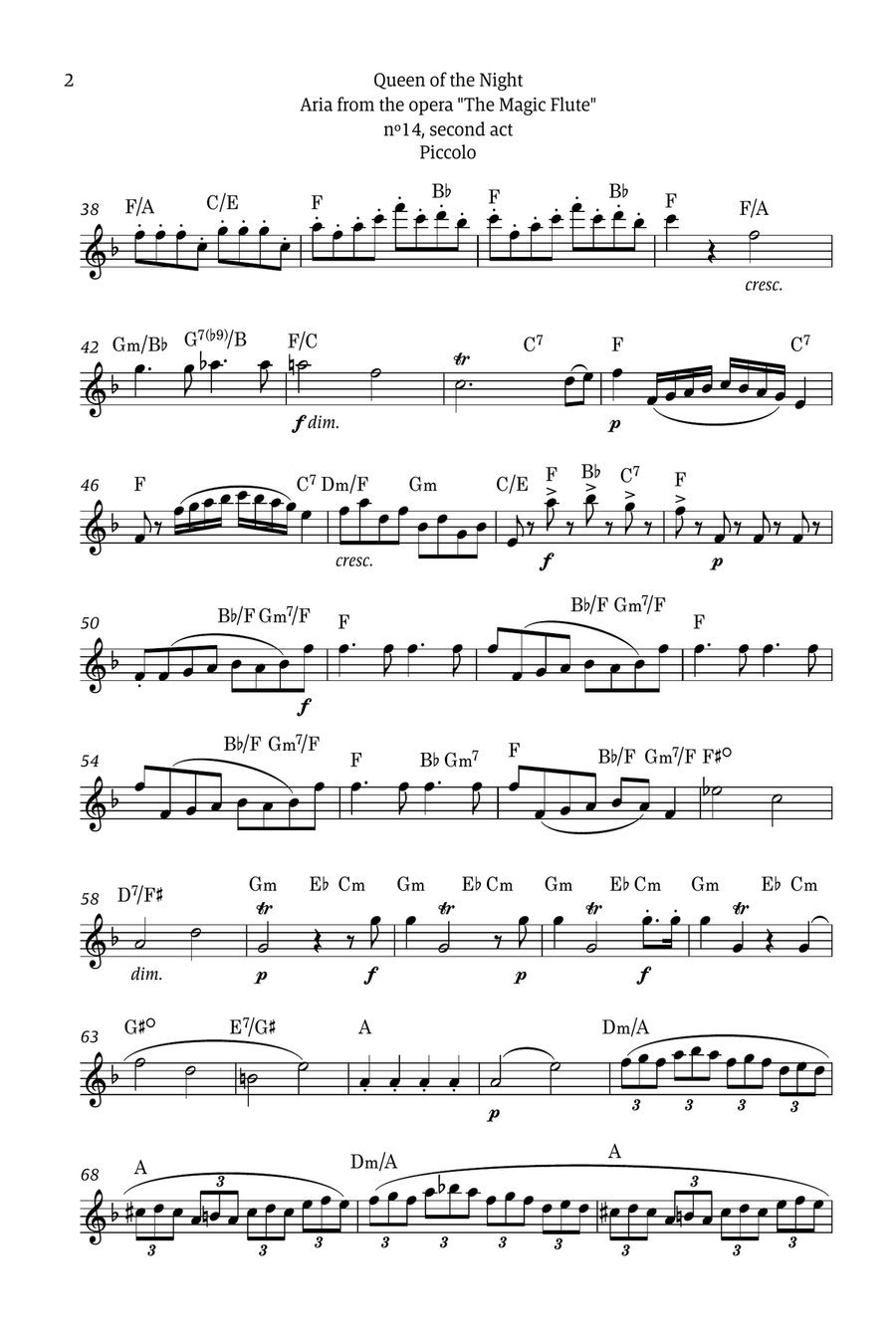 Queen of the Night - for solo piccolo (with chords) Chamber Music scores gallery preview page 2