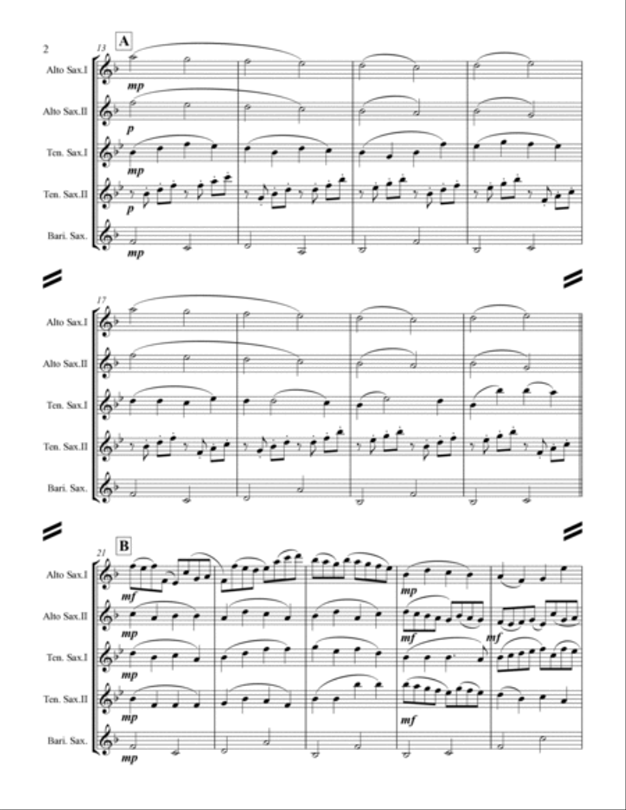 Pachelbel - Canon in D Major (for Saxophone Quintet AATTB) Saxophone Quintet scores gallery preview page 3