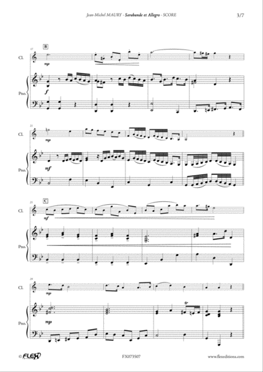 Sarabande et Allegro B-Flat Clarinet scores gallery preview page 3