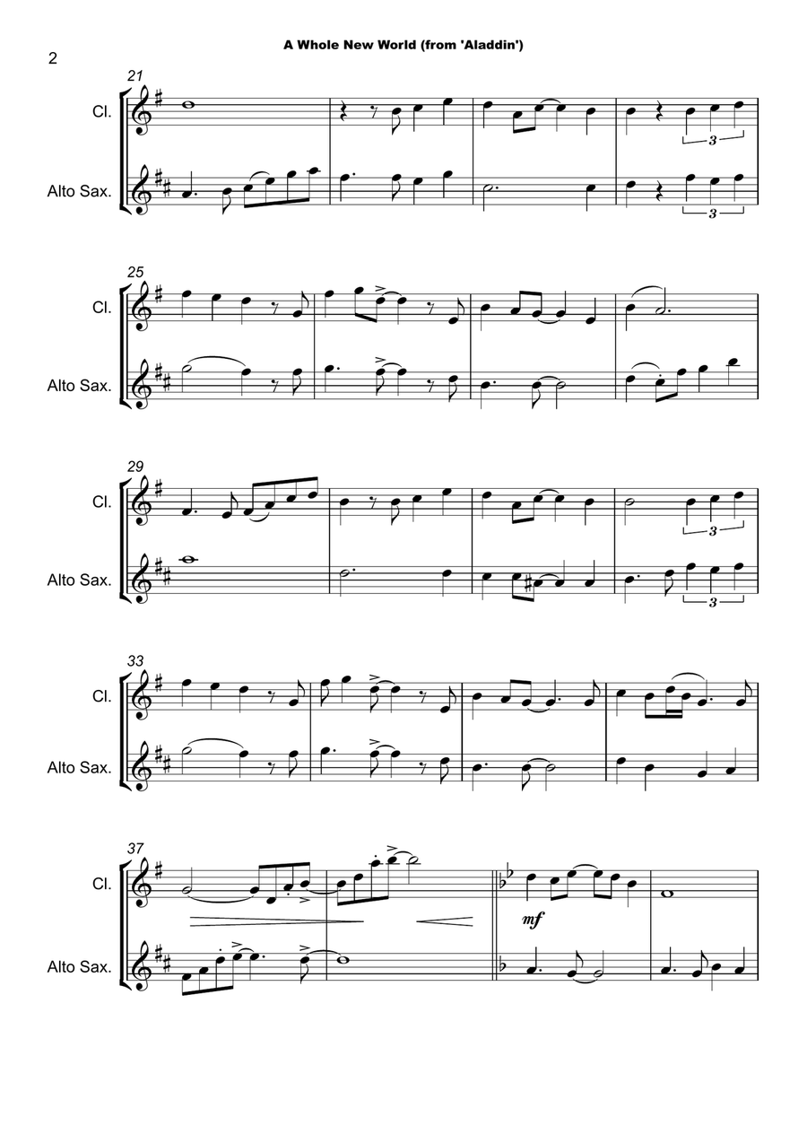 A Whole New World (from 'Aladdin') Woodwind Duet scores gallery preview page 3