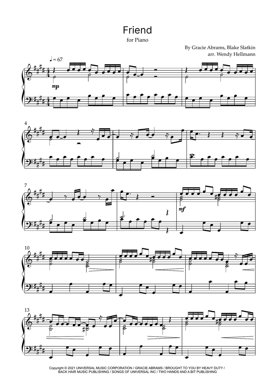 Friend Piano Solo scores gallery preview page 1