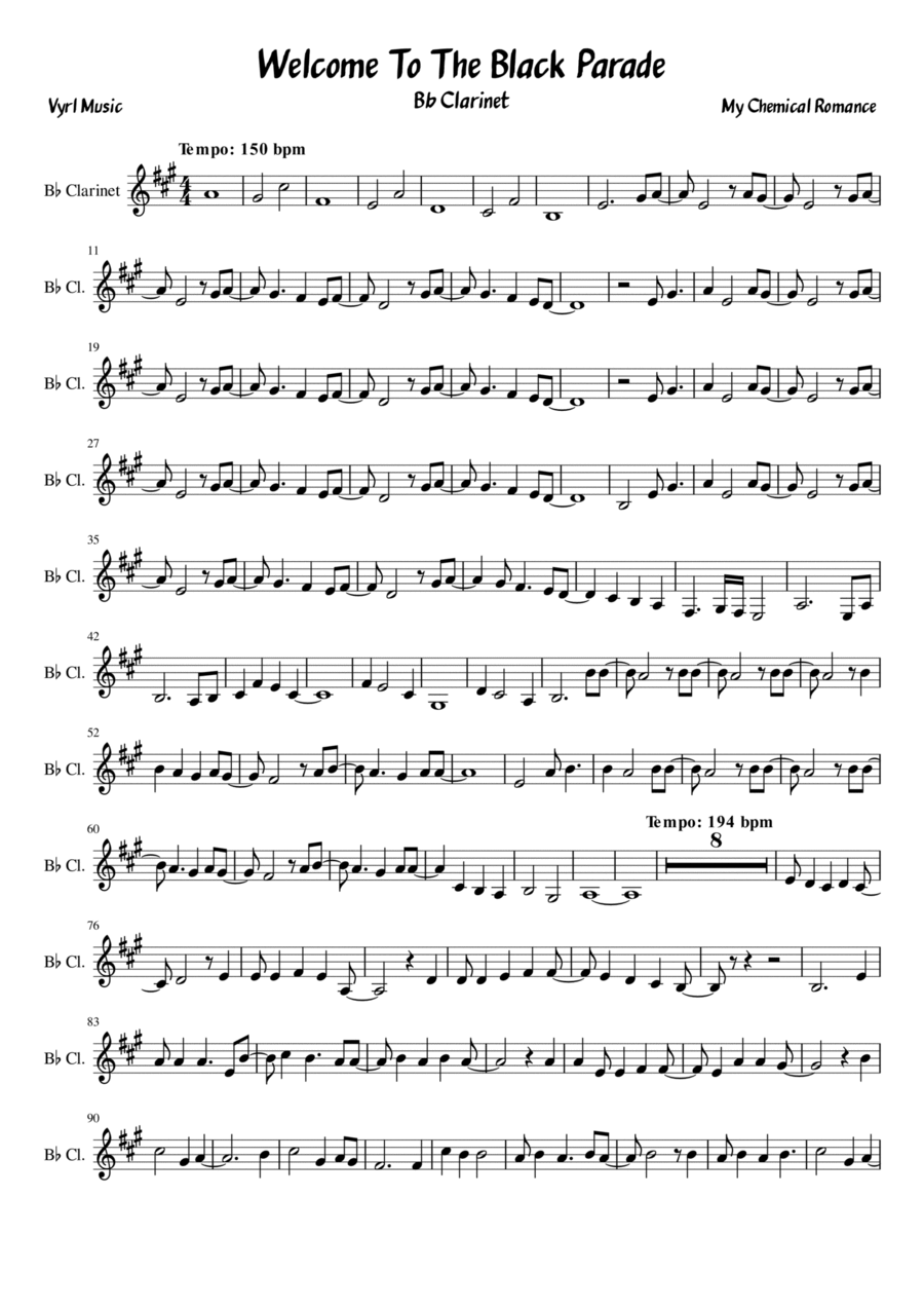 Welcome To The Black Parade B-Flat Clarinet scores gallery preview page 1
