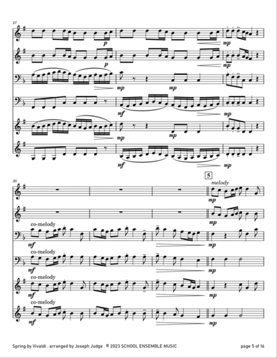 Spring by Vivaldi for Brass Quartet in Schools Brass Quartet scores gallery preview page 5