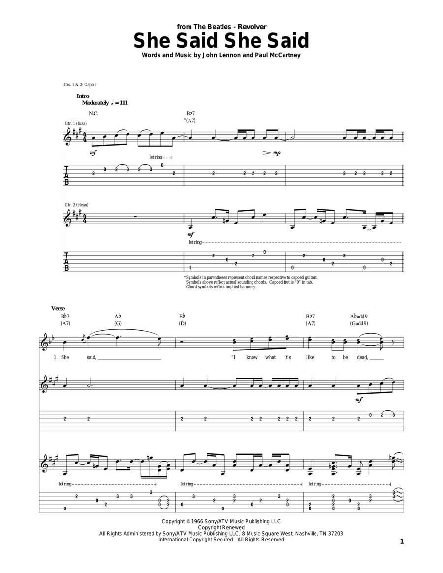 She Said She Said Acoustic Guitar scores gallery preview page 1