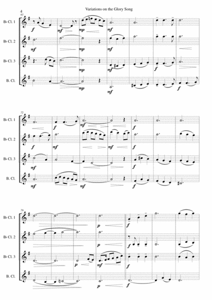 Variations on the Glory Song for clarinet quartet image number null