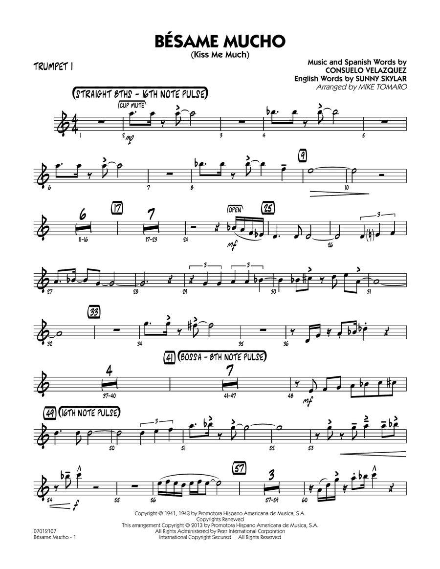Besame Mucho (Kiss Me Much) - Trumpet 1 Jazz Ensemble scores gallery preview page 1