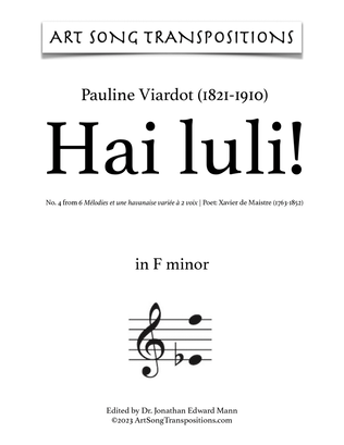VIARDOT: Hai luli! (transposed to F minor)