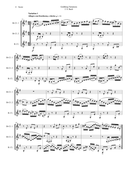 J. S. Bach Goldberg Variations set for Clarinet Trio - SCORE