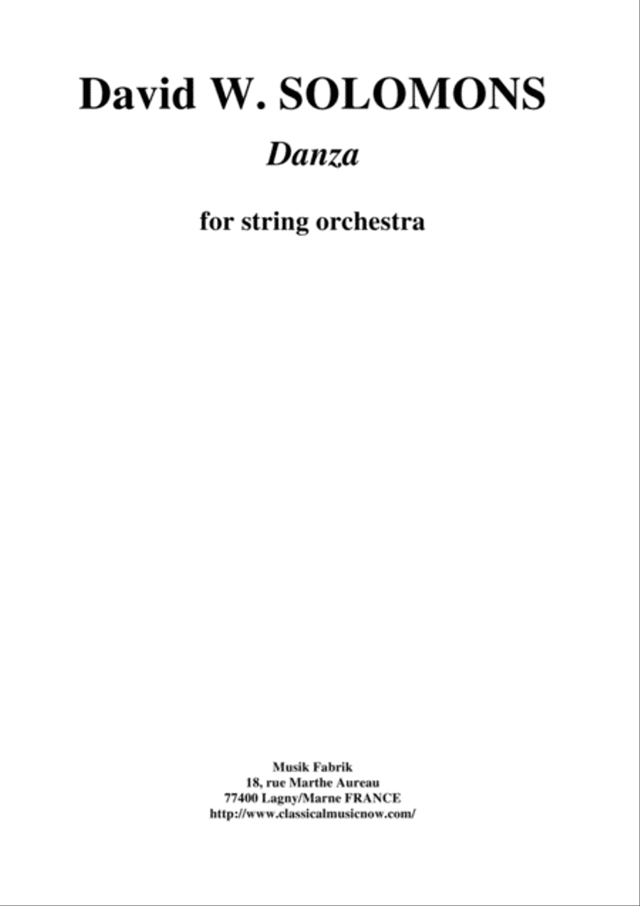 David Warin Solomons: Danza for string orchestra, score and parts String Orchestra scores gallery preview page 1