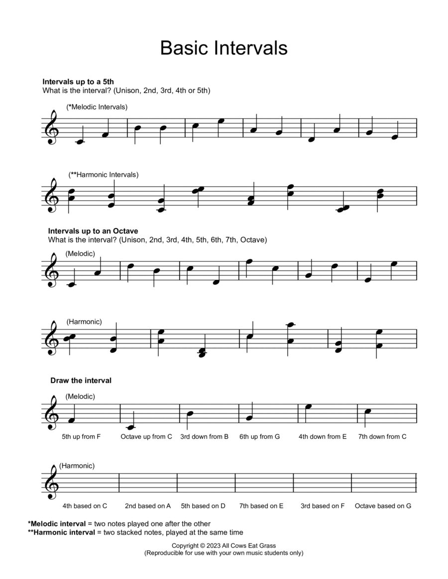 Basic Intervals (Reproducible Music Theory Worksheet) Reproducible Packs scores gallery preview page 1