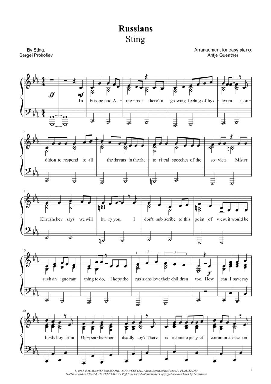 Russians Piano Solo scores gallery preview page 1