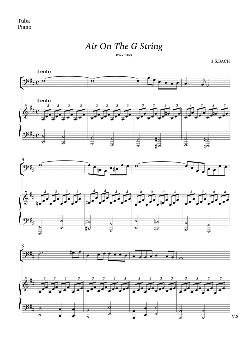 Bach - Air on The G String for Tuba and Piano (Easy Arrangement) image number null