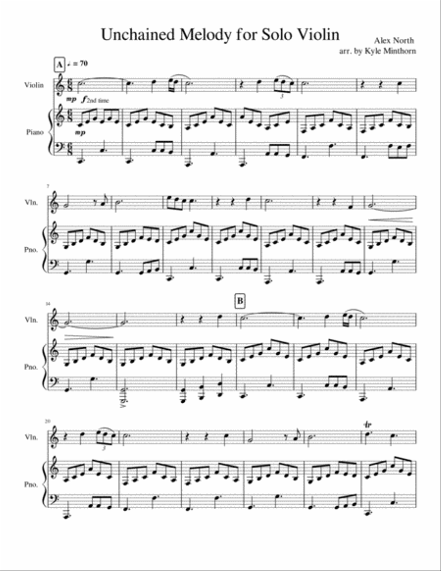 Unchained Melody Violin Solo scores gallery preview page 1