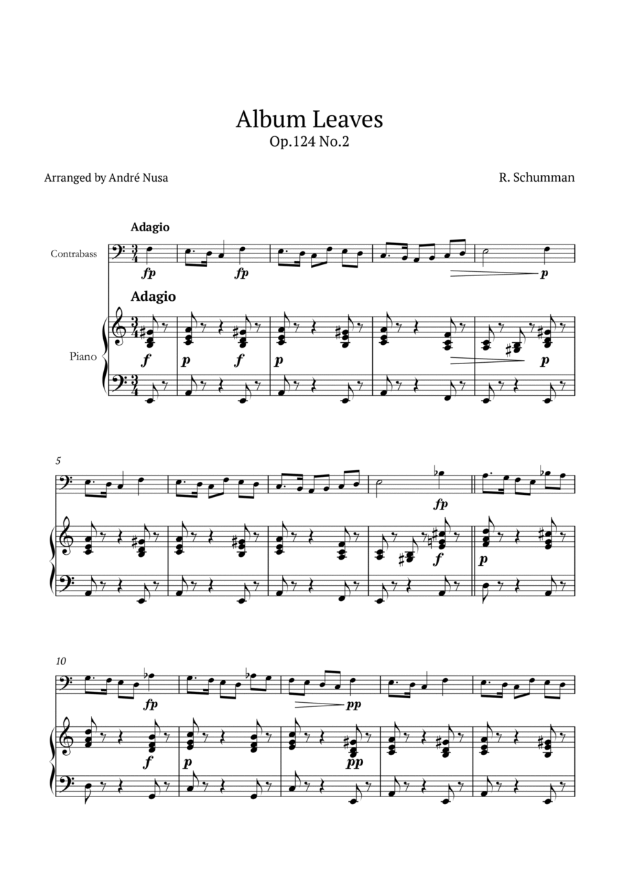 Album Leaves Op.124 No.2 Double Bass scores gallery preview page 1