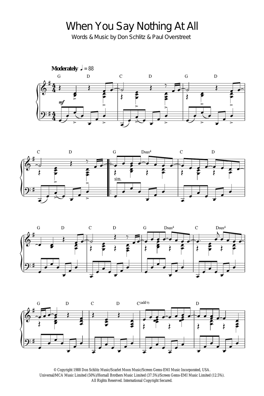 When You Say Nothing At All Piano Solo scores gallery preview page 1
