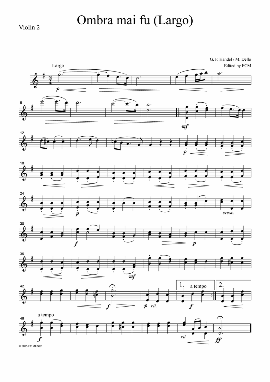Handel Ombra mai fu (Largo), for 4 Violins, VN404 String Quartet scores gallery preview page 3
