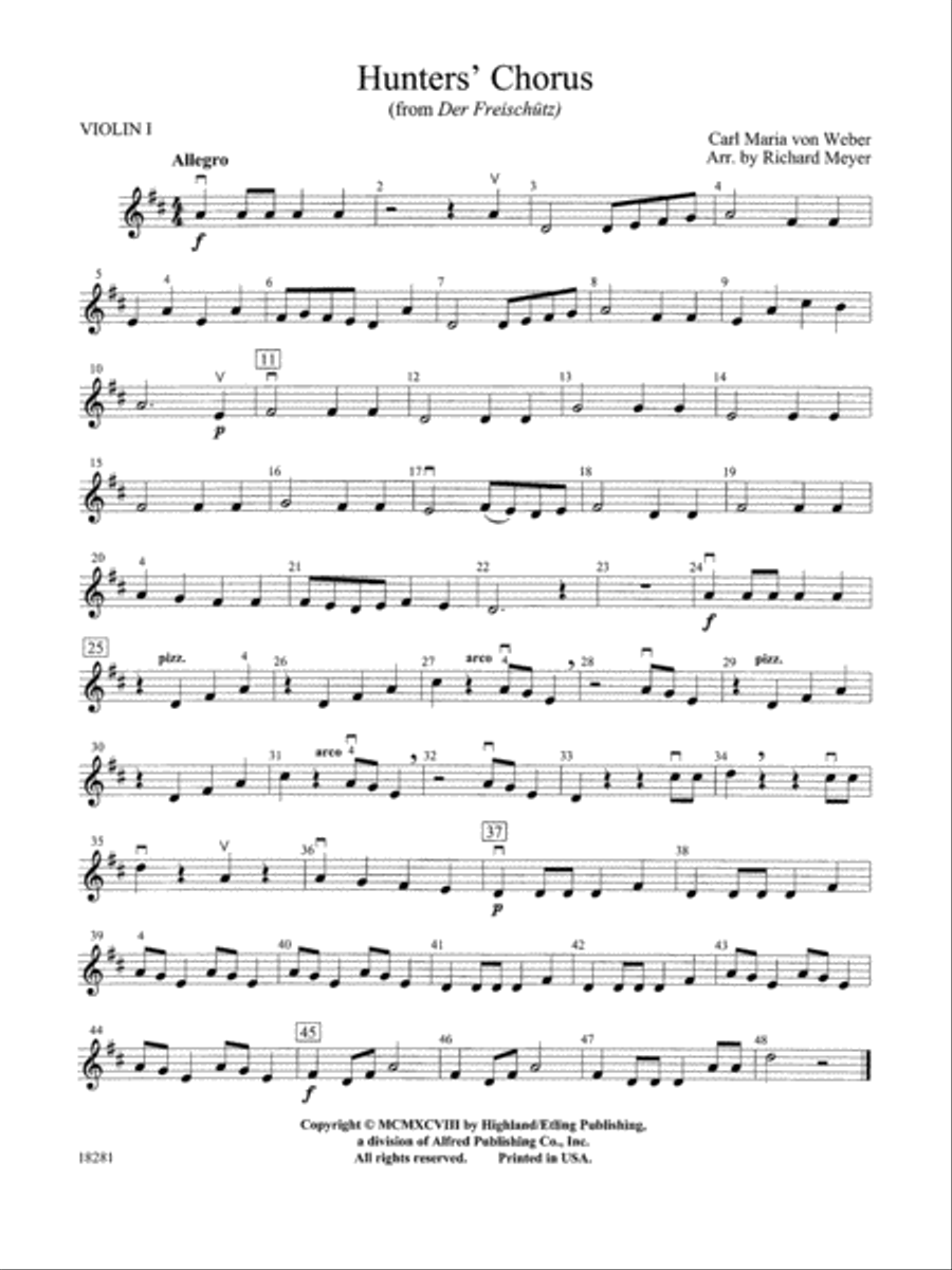 Hunters' Chorus from Der Freischutz: 1st Violin String Orchestra scores gallery preview page 1