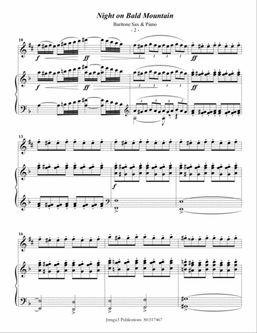 Mussorgsky: Night on Bald Mountain for Baritone Sax & Piano Baritone Saxophone scores gallery preview page 2