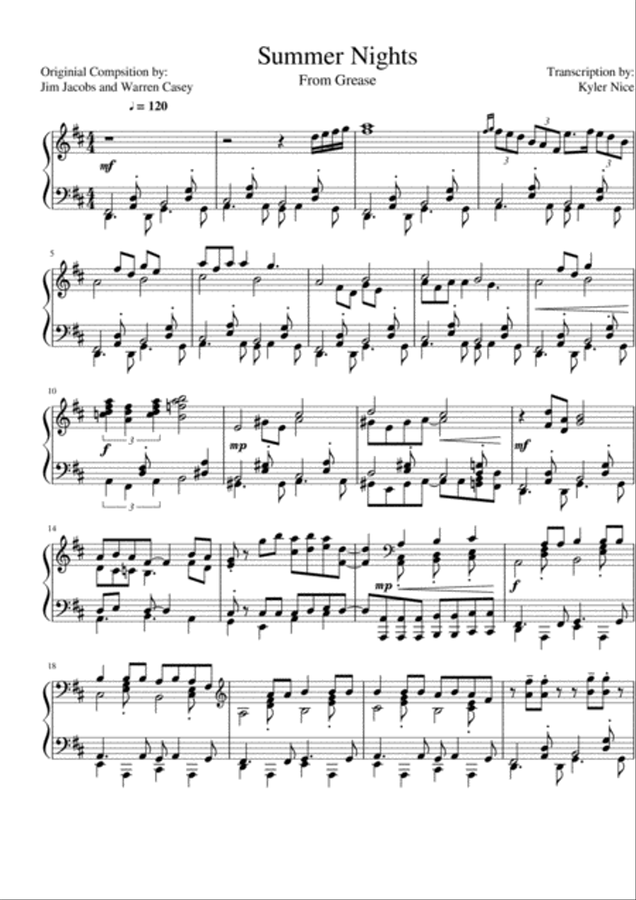 Summer Nights Piano Solo scores gallery preview page 1