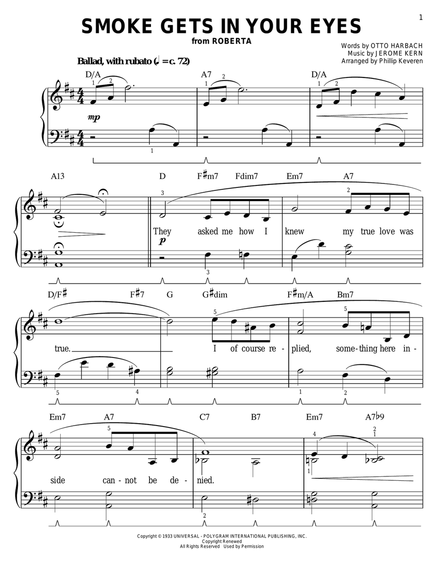 Smoke Gets In Your Eyes (arr. Phillip Keveren) Easy Piano scores gallery preview page 1
