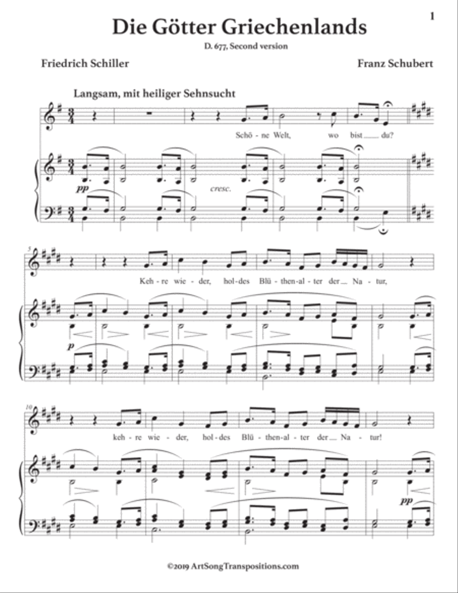 SCHUBERT: Die Götter Griechenlands, D. 677 (second version, transposed to E minor) Voice scores gallery preview page 2