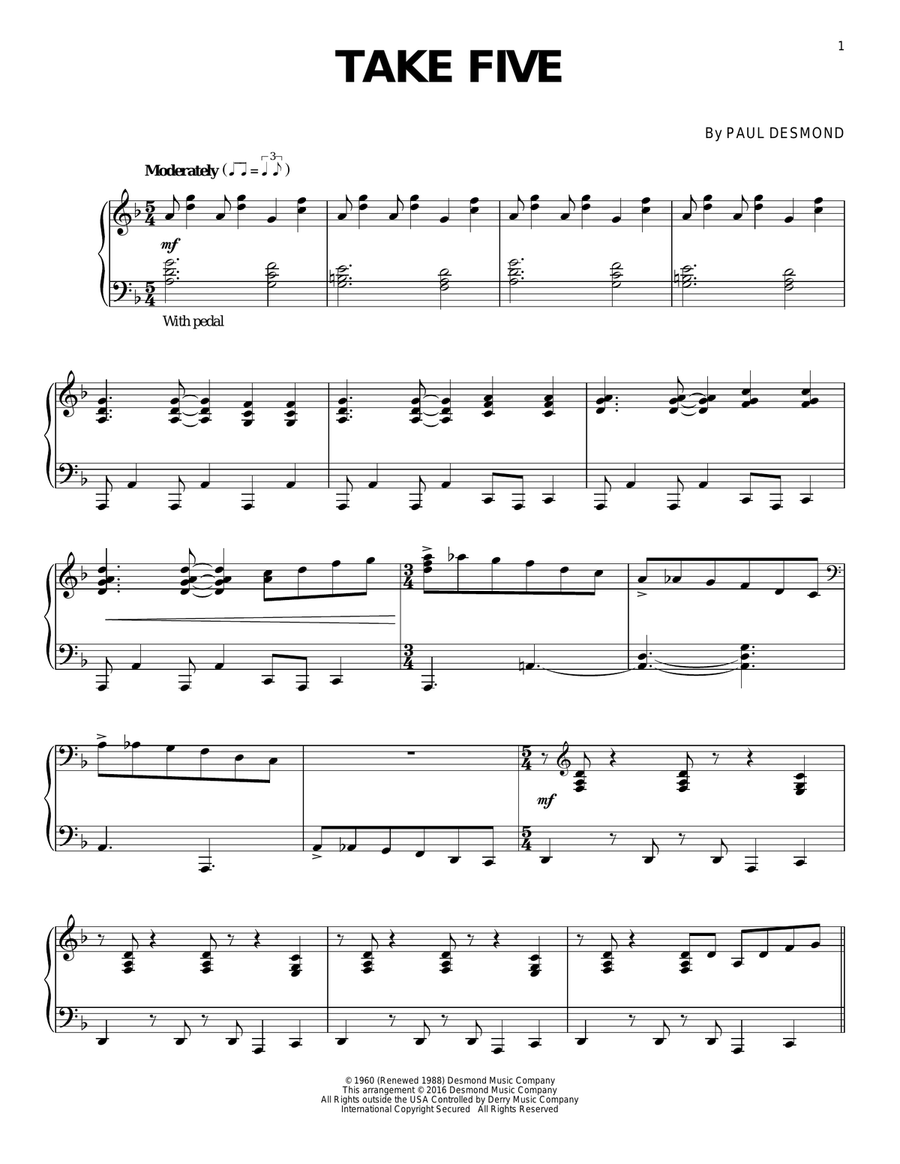 Take Five Piano Solo scores gallery preview page 1