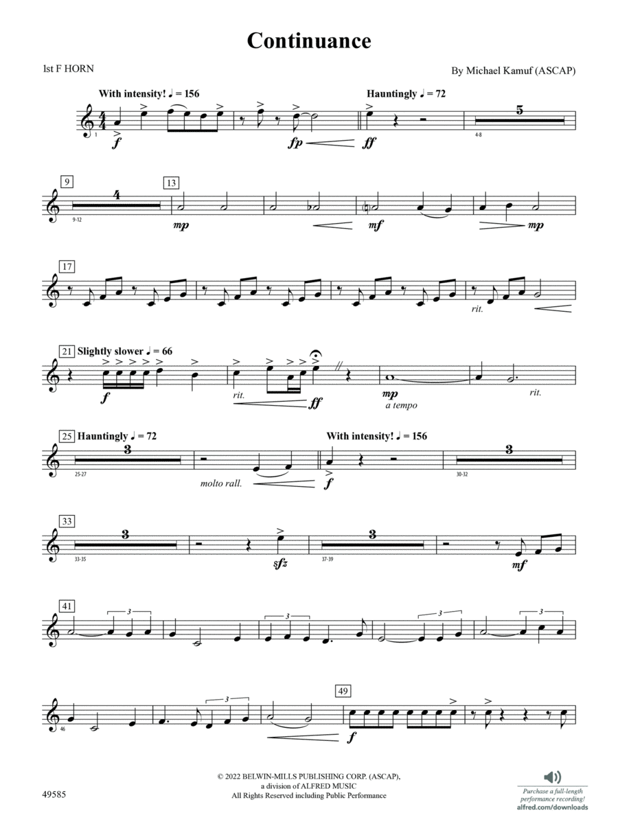 Continuance: 1st F Horn Continuance: 1st F Horn Concert Band scores gallery preview page 1