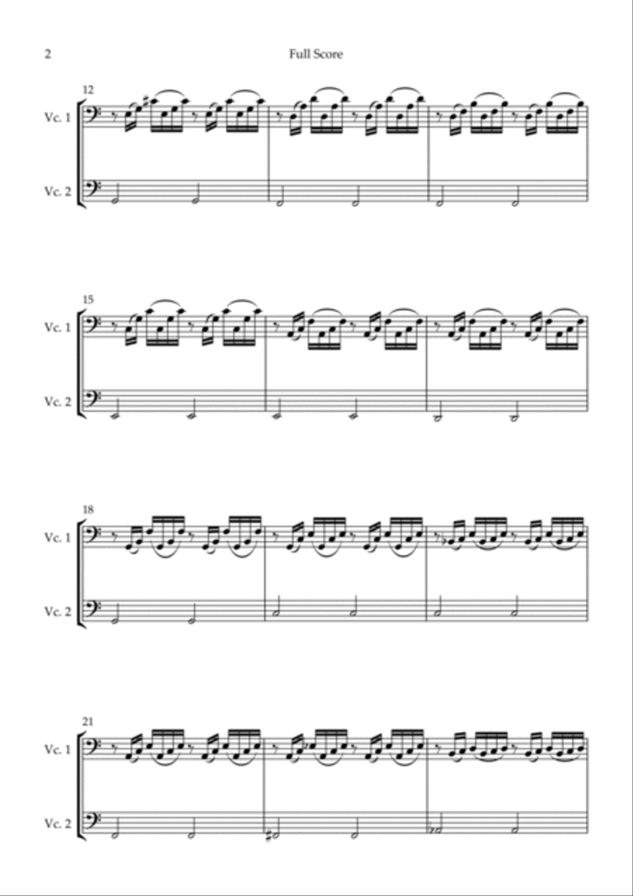 Prelude 1 in C Major BWV 846 (from Well-Tempered Clavier Book 1) for Cello Duo String Duet scores gallery preview page 2