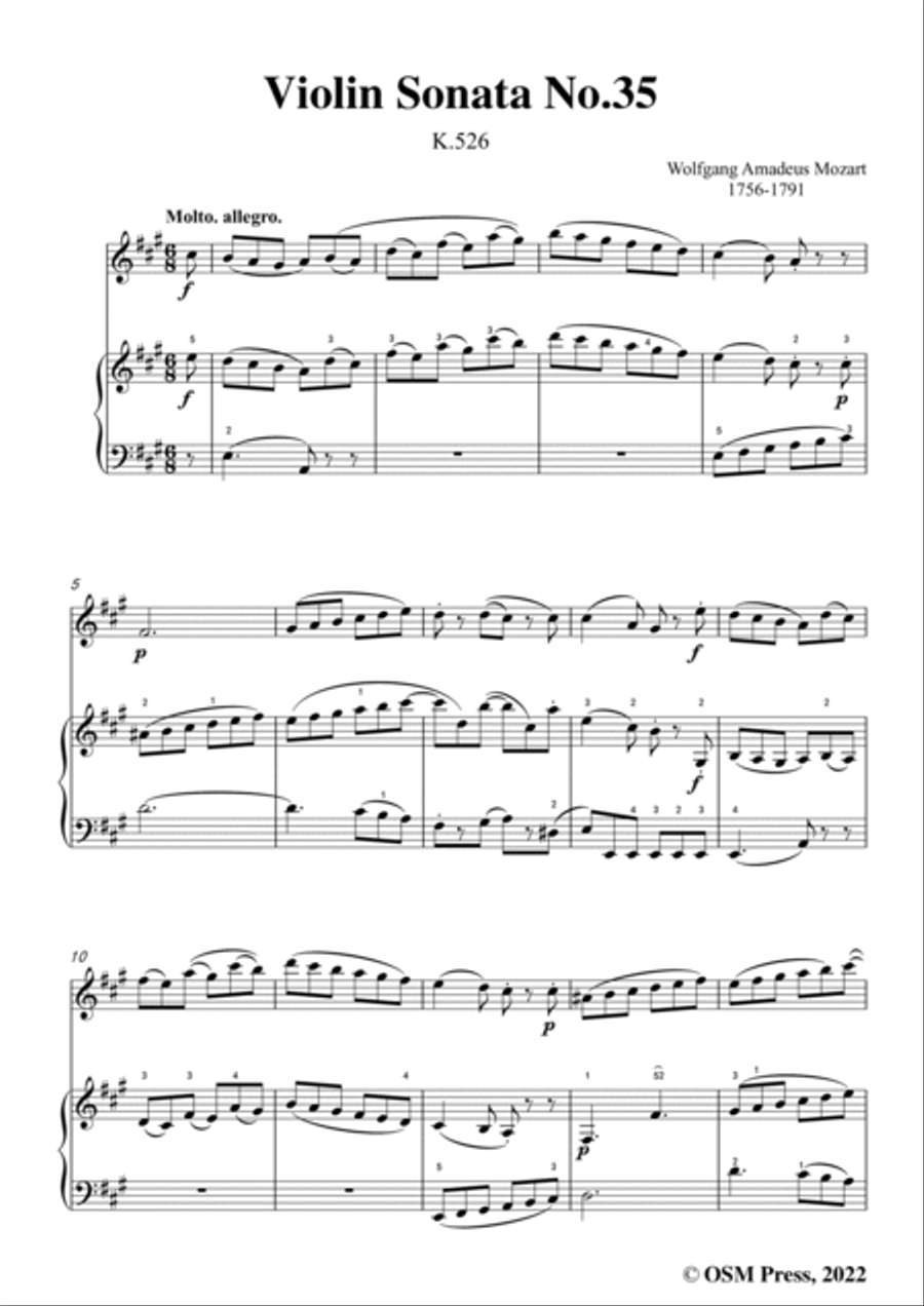 Mozart-Violin Sonata No.35,in A Major,K.526,for Violin&Piano Violin Solo scores gallery preview page 3