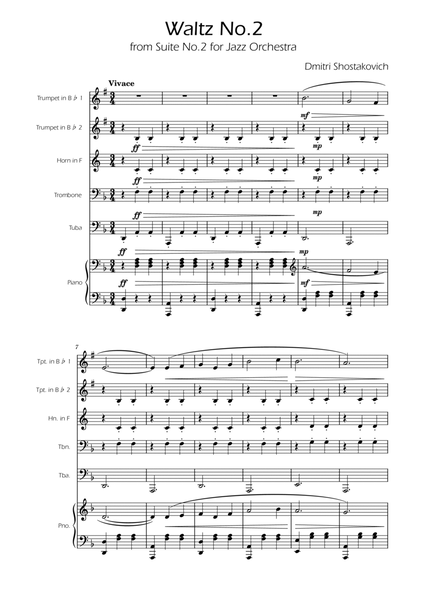 Dmitri Shostakovich - Second Waltz - Brass Quintet w/ Piano image number null