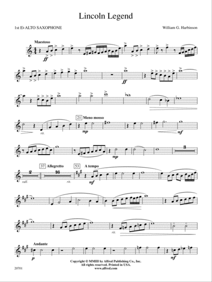Lincoln Legend: E-flat Alto Saxophone Concert Band scores gallery preview page 1