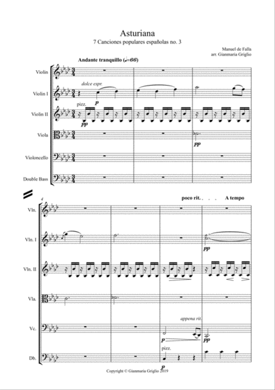 Asturiana - arr. for string orchestra String Orchestra scores gallery preview page 1