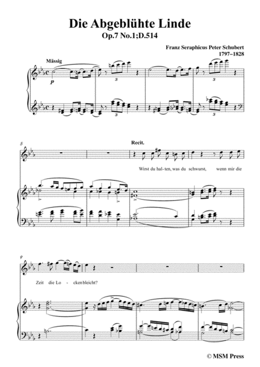 Schubert-Die Abgeblühte Linde(The Faded Linden Tree),Op.7 No.1,in c minor,for Voice&Pno image number null