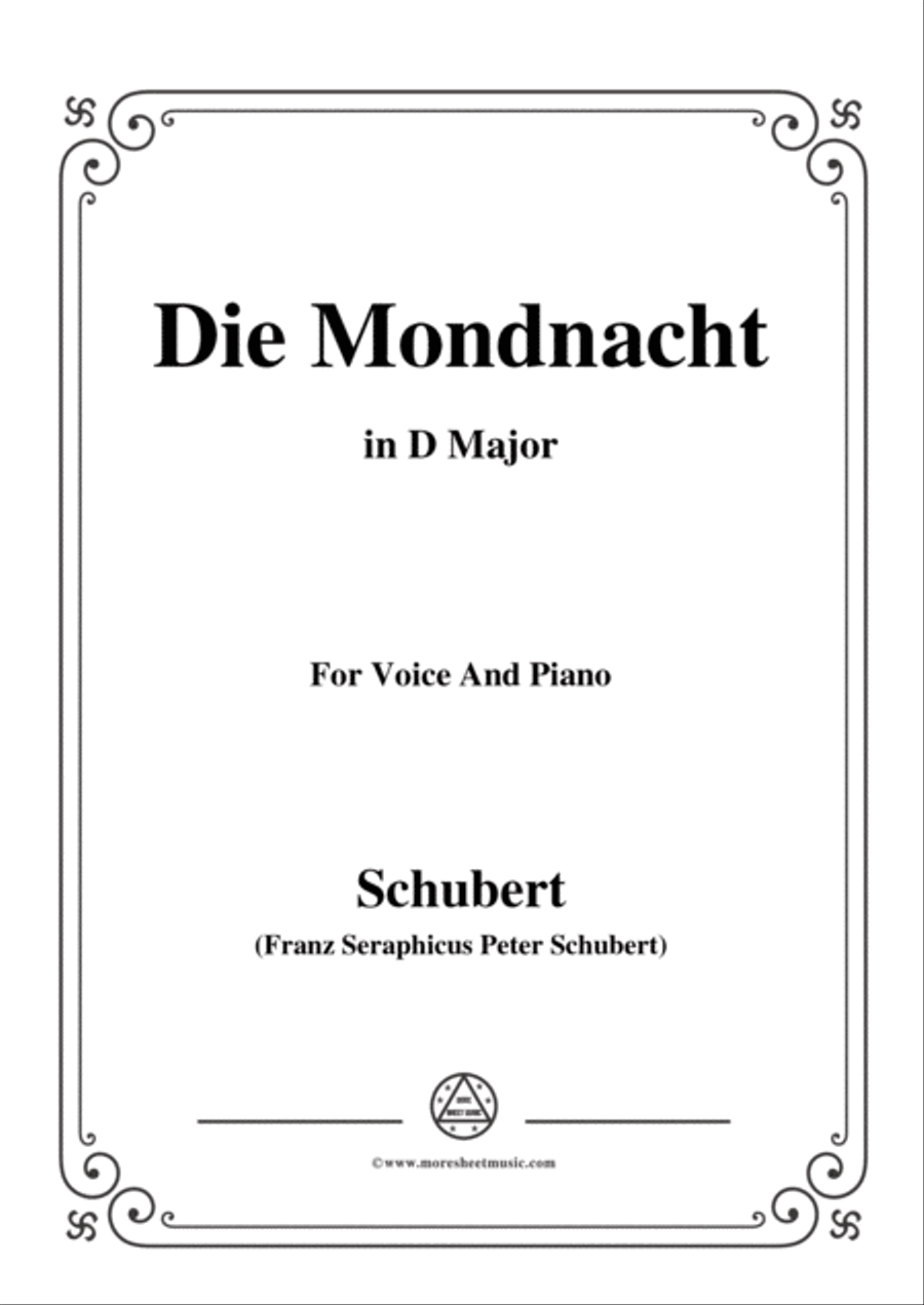 Schubert-Die Mondnacht,in D Major,for Voice&Piano Voice scores gallery preview page 1