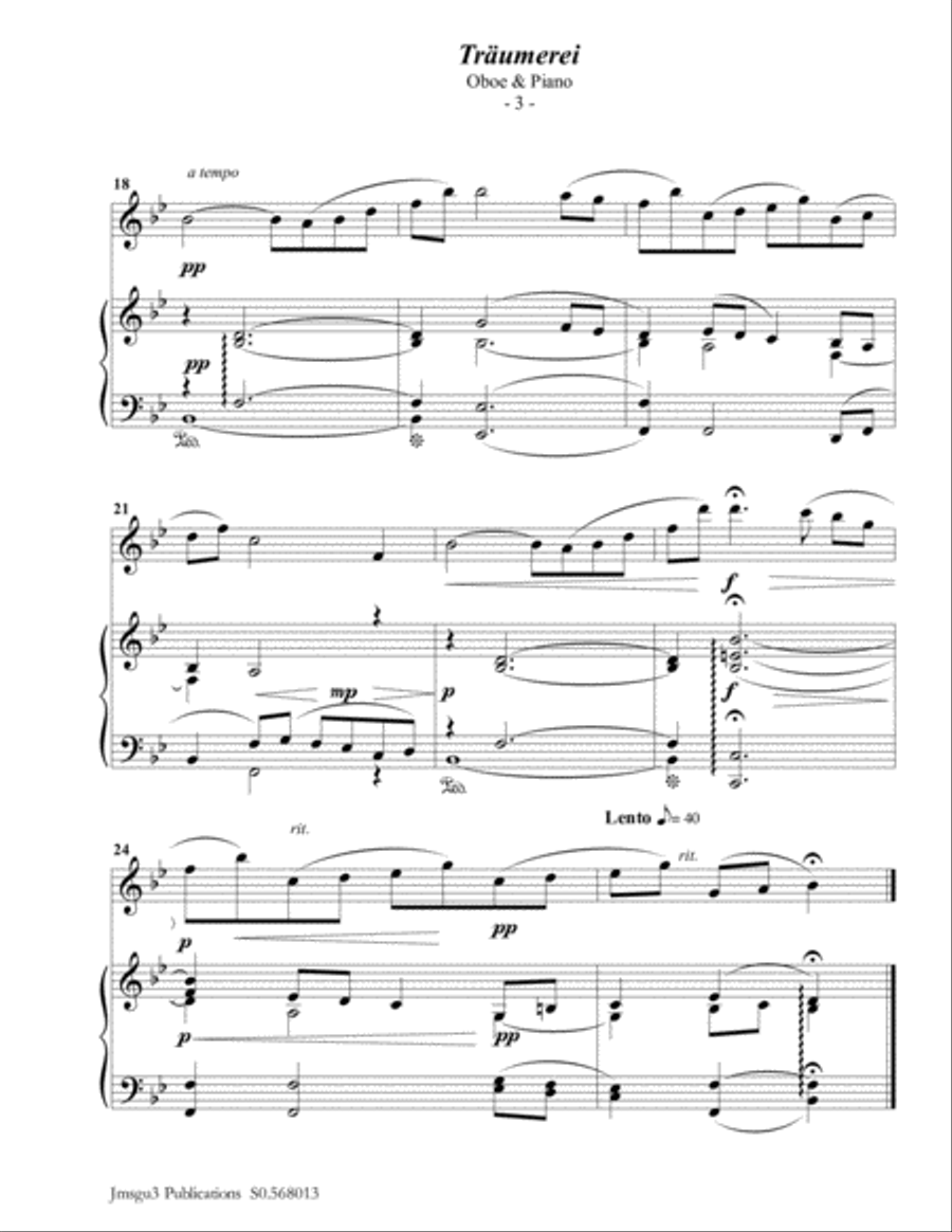 Schumann: Träumerei Op. 15 No. 7 for Oboe & Piano Piano scores gallery preview page 3