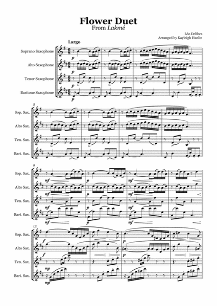 Flower Duet from Lakmé (Delibes) - Saxophone quartet (SATB) image number null