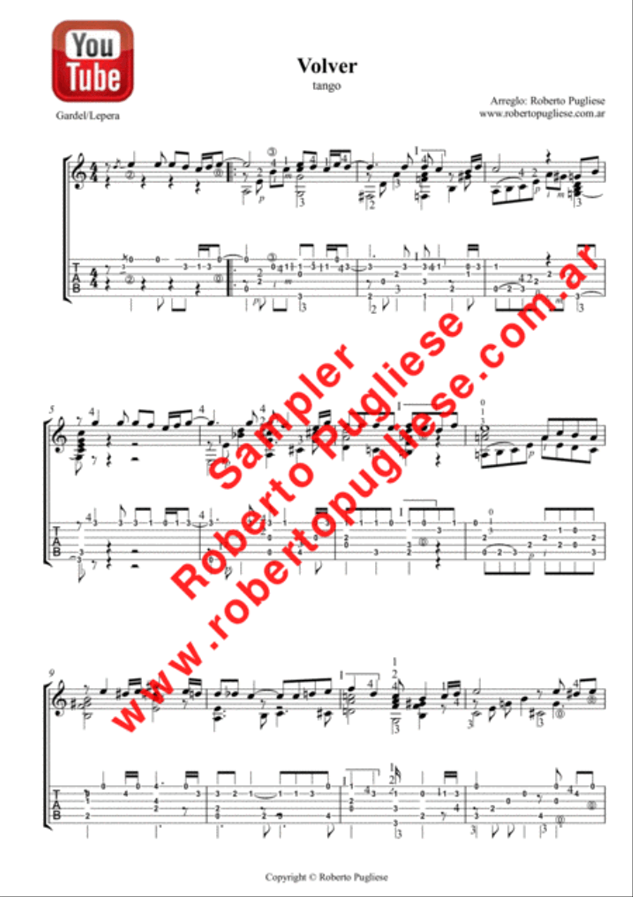 10 wonderful TANGOS for guitar by Roberto Pugliese - Volumen 5 Classical Guitar scores gallery preview page 3
