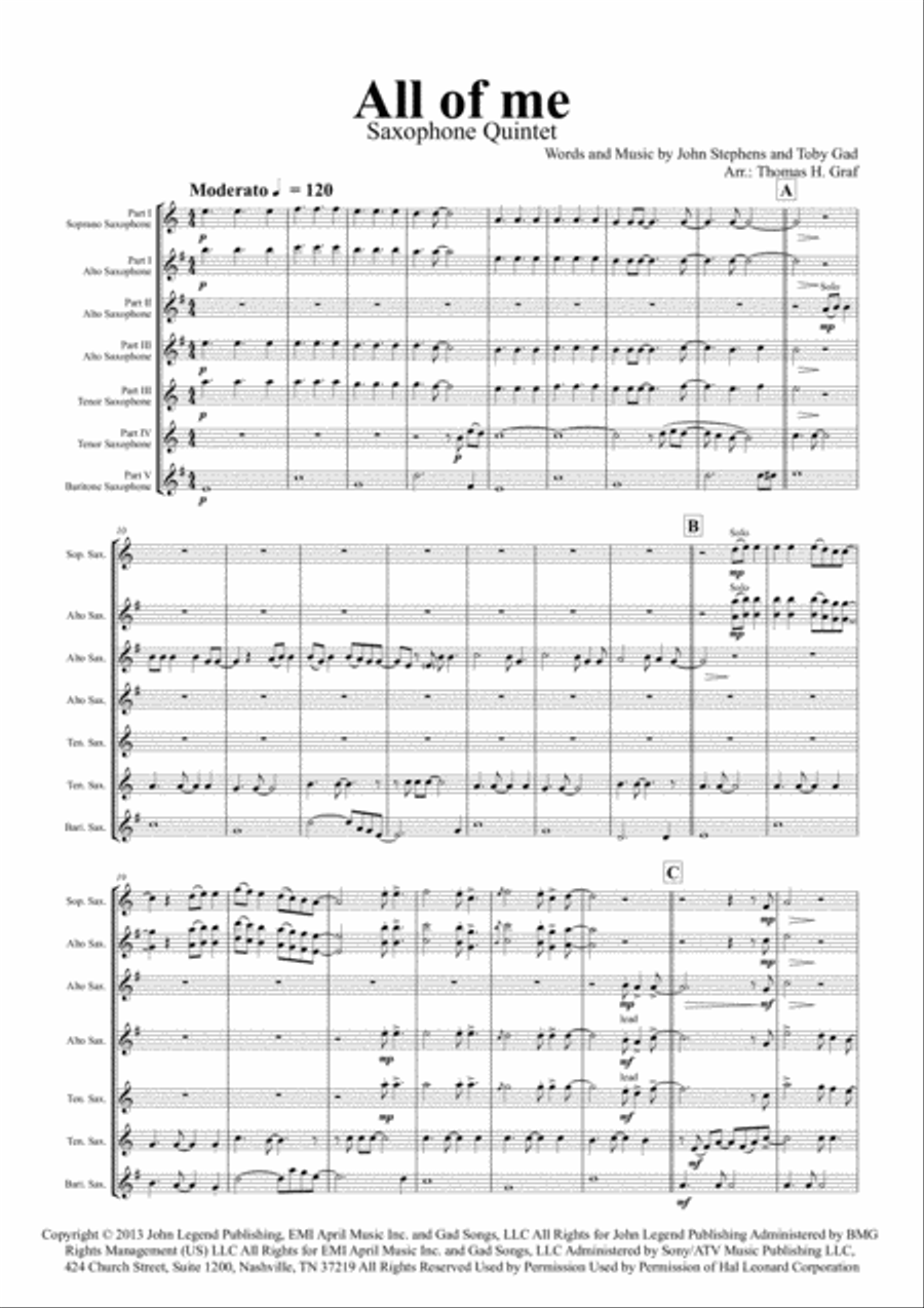 All Of Me Saxophone Quintet scores gallery preview page 1