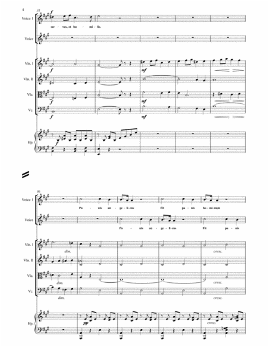 Cesar Frank : Panis Angelicus for 2 Voices and String Orchestra with Piano or Harp in A String Orchestra scores gallery preview page 4