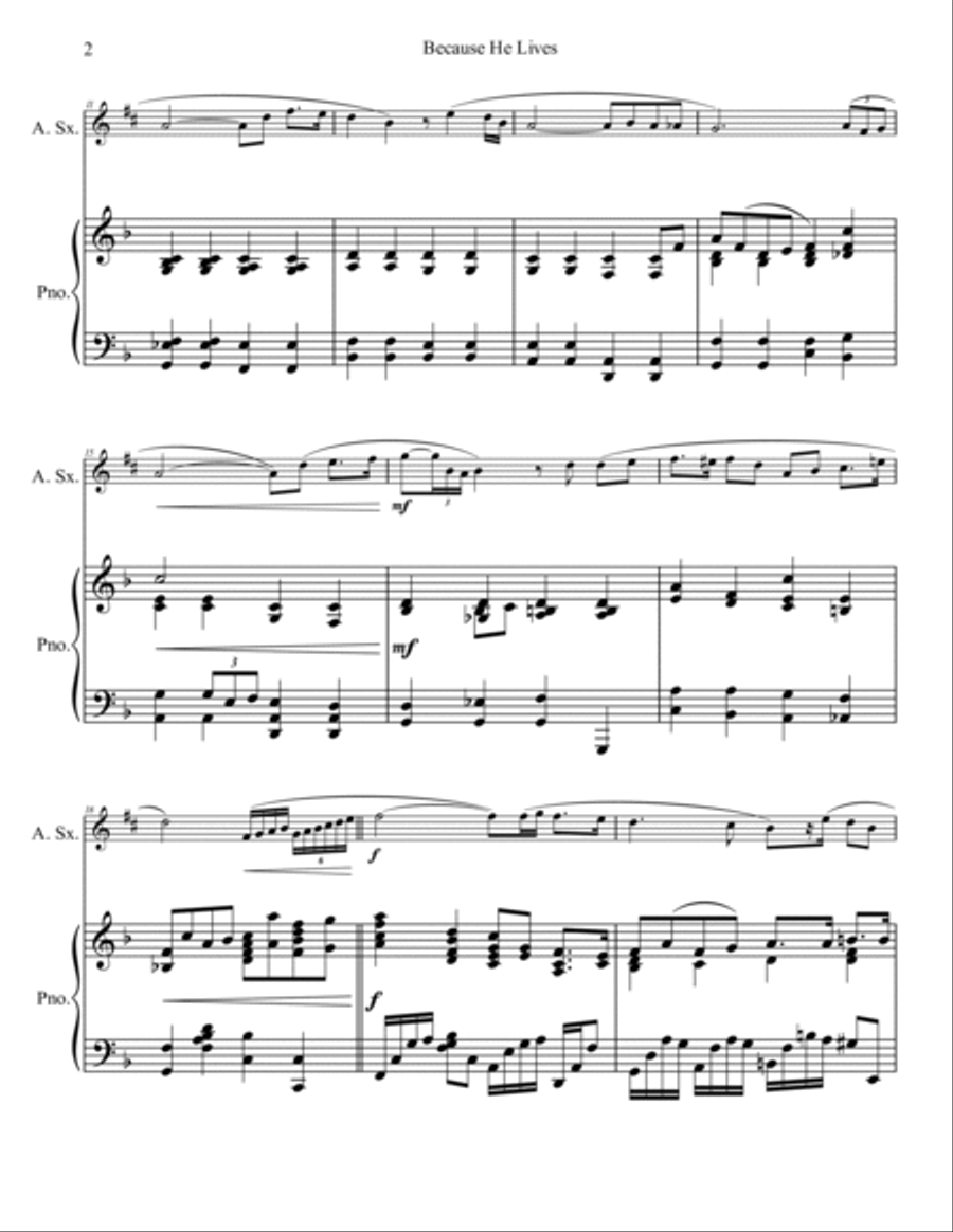 Because He Lives Alto Saxophone scores gallery preview page 3