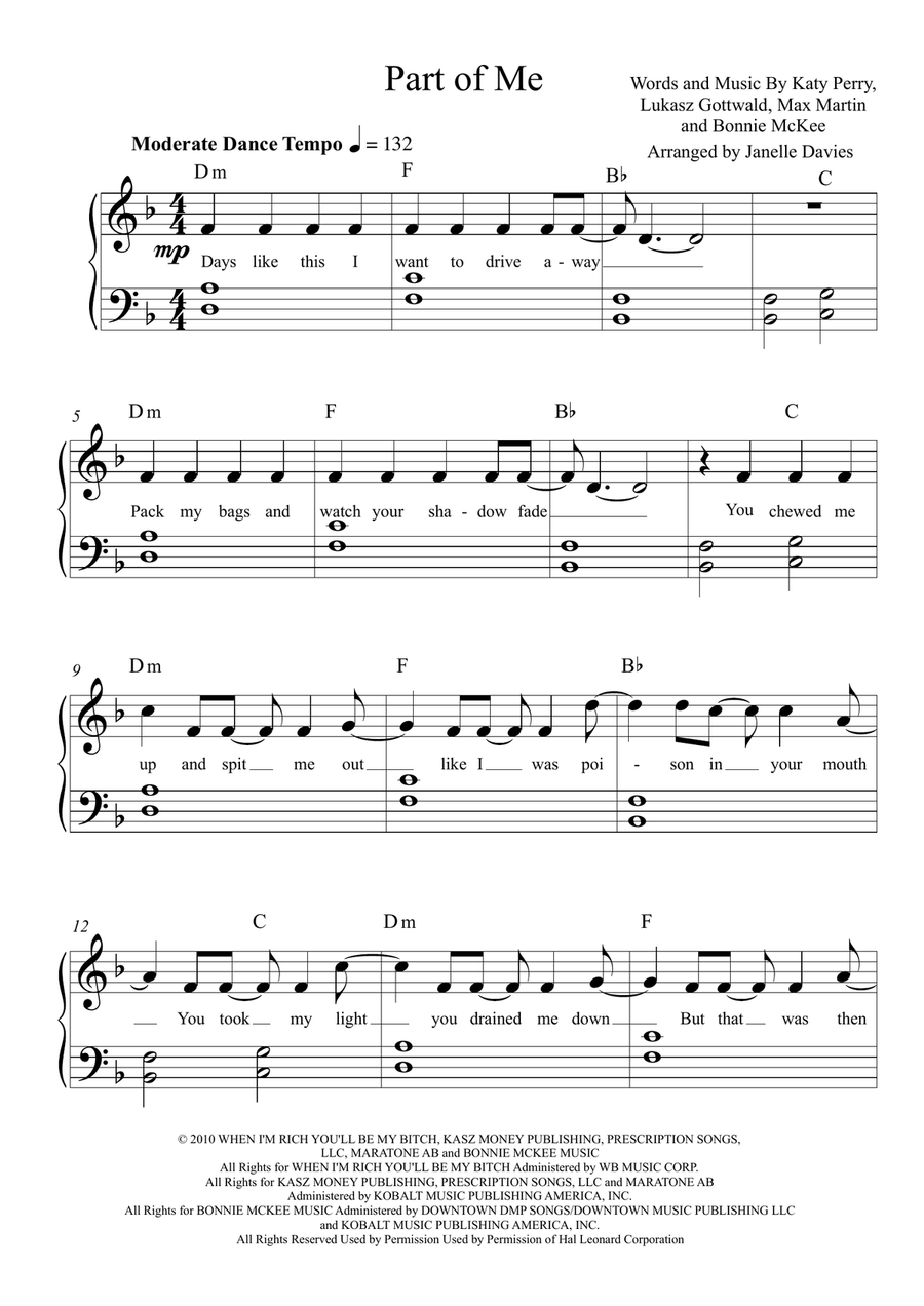 Part Of Me Part Of Me Piano, Vocal scores gallery preview page 1