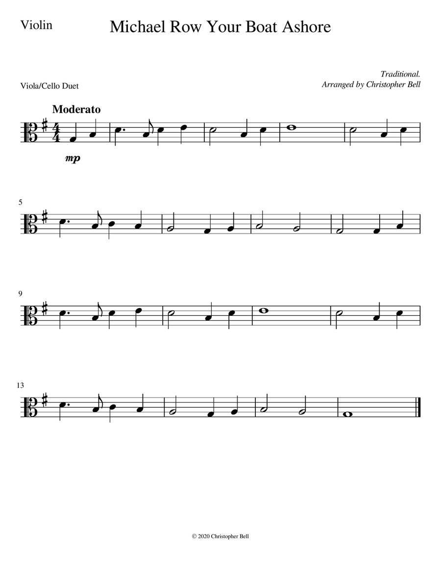 Michael Row Your Boat Ashore - Easy Viola/Cello Duet String Duet scores gallery preview page 2