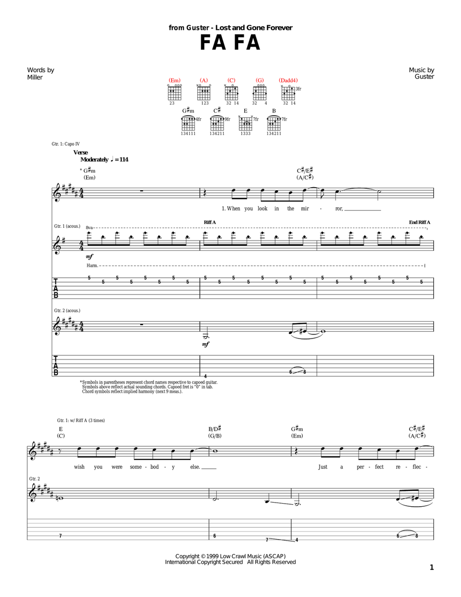 Fa Fa Fa Fa Acoustic Guitar scores gallery preview page 1
